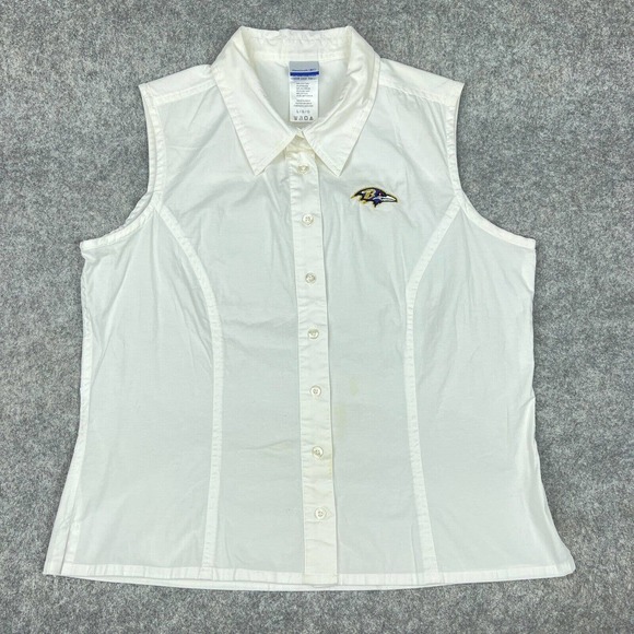 Baltimore‎ Ravens Shirt Womens Large White Sleeveless Collared Button Up NFL VTG - Picture 1 of 14